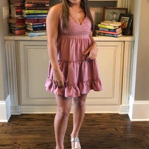 Rose/Pink Lace Ruffle Dress